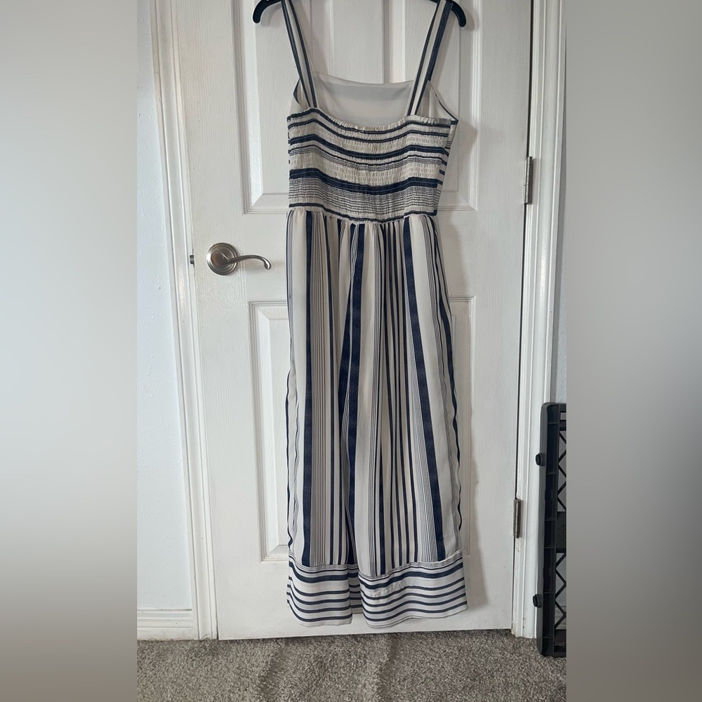 JAPNA- Striped Blue and White Jumpsuit in a size Lg. smocked back, fully lined - Picture 4 of 16